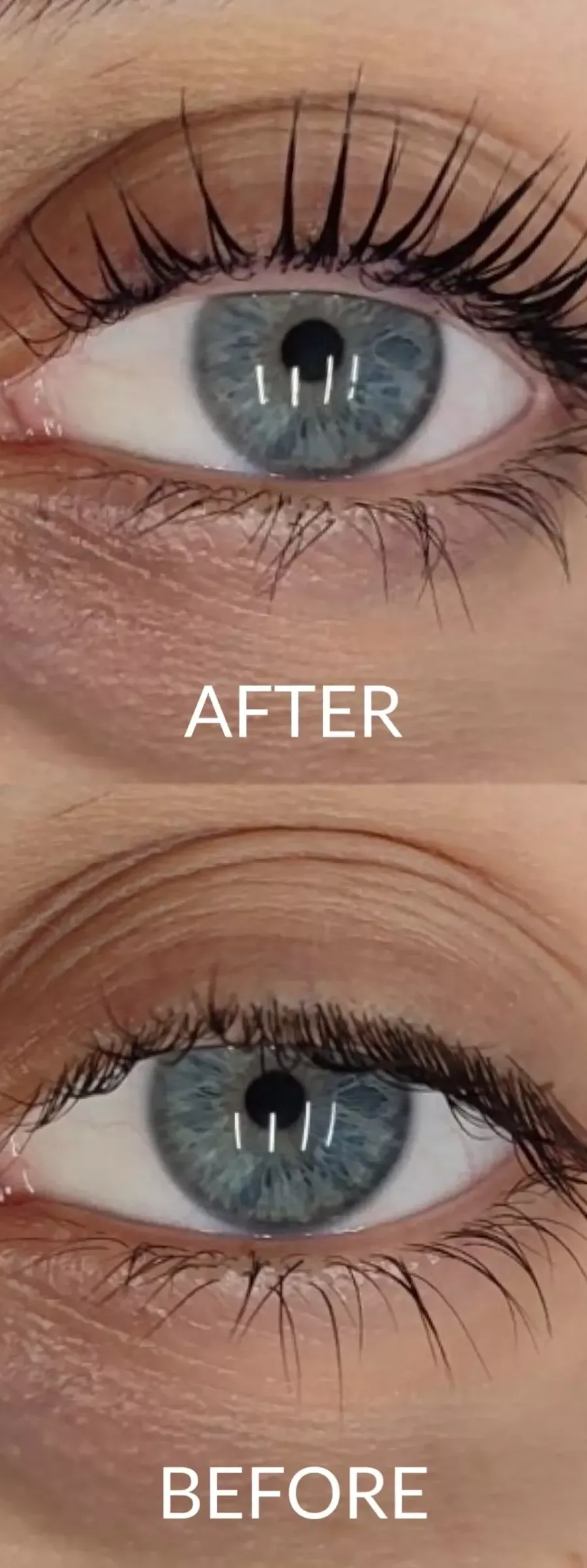 πριν και μετά Lash Lift : Τι είναι, Πόσο διαρκεί και πόσο κοστίζει; στα μάτια με ανοιχτόχρωμη ίριδα
